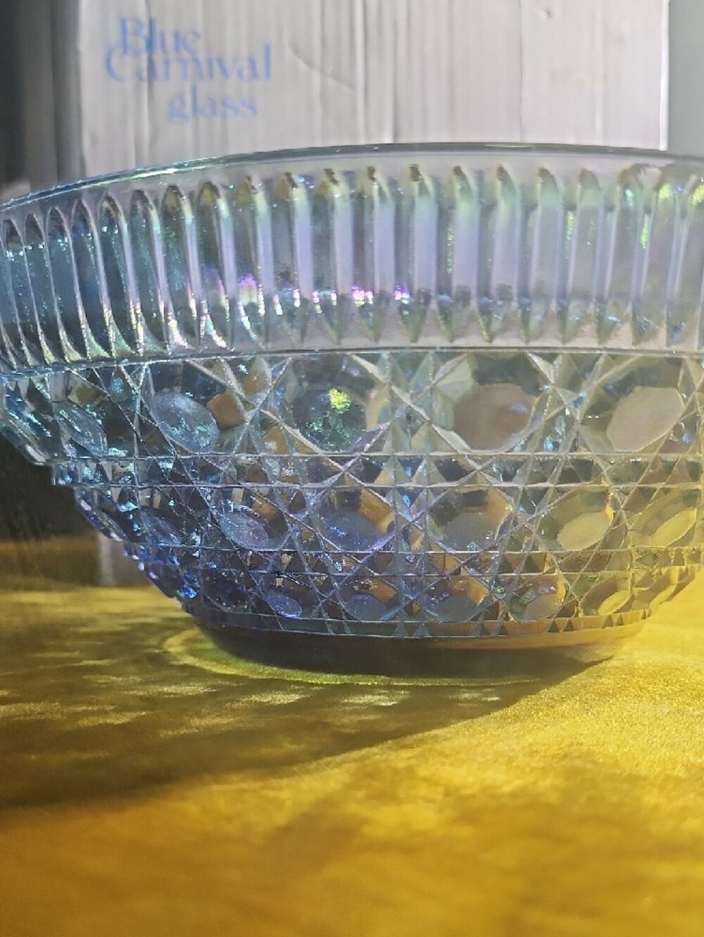 ๐ฅ HOT DEAL Blue Carnival Glass Iridescent Glass Bowl -Indiana Glass - Picture 8 of 9